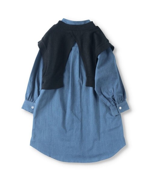 EDWIN（エドウィン）の「【Ou? by EDWIN】デニムワンピース×ベストセット（ワンピース・キッズ・ブルー・100/110/120/130/150/140）」の3枚目の写真