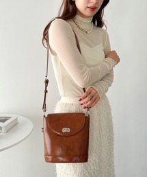 vintage leather shoulder bag/バケツ型ヴィンテージPUショルダーバッグ