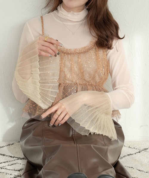 Ambre Neige（アンブルネージュ）の「glitter pleats tulle turtleneck tops / ラメプリーツチュールハイネックトップス（Tシャツ/カットソー・レディース・アイボリー/ダークグリーン/ブラック/グレー・FREE）」の8枚目の写真