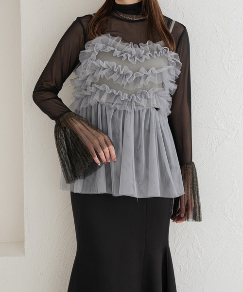 Ambre Neige（アンブルネージュ）の「glitter pleats tulle turtleneck tops / ラメプリーツチュールハイネックトップス（Tシャツ/カットソー・レディース・アイボリー/ダークグリーン/ブラック/グレー・FREE）」の22枚目の写真