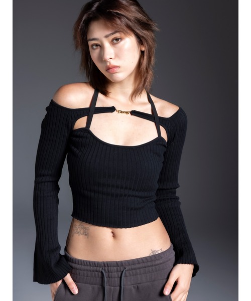 DURAS（デュラス）の「Knit with logo plate（ニット/セーター・レディース・ピンク/ブラック/ワインレッド・FREE）」の9枚目の写真