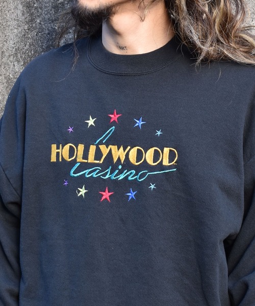 【ヴィンテージ古着】80's HOLLYWOOD CASINO/ハリウッド マルチカラー刺繍 クルーネックスウェット USA製（スウェット）｜VINTAGE（ヴィンテージ）