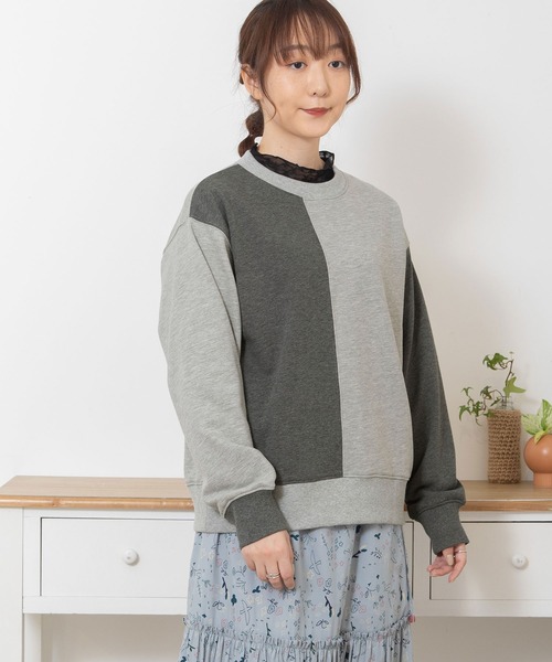 POU DOU DOU(プードゥドゥ)の「裏毛アシンメトリー配色プルオーバー(スウェット・レディース・オレンジ/アイボリー/グレー・3)」の19枚目の写真