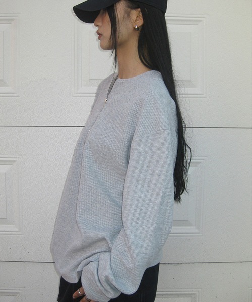 Ressaca(レサーカ)の「オーバーサイズ ハーフジップワッフルロンT カットソー(Tシャツ/カットソー・メンズ・ホワイト/ブラック/グレー・S/M/L/XL)」の17枚目の写真
