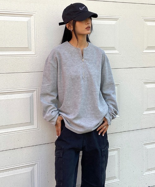 Ressaca(レサーカ)の「オーバーサイズ ハーフジップワッフルロンT カットソー(Tシャツ/カットソー・メンズ・ホワイト/ブラック/グレー・S/M/L/XL)」の14枚目の写真