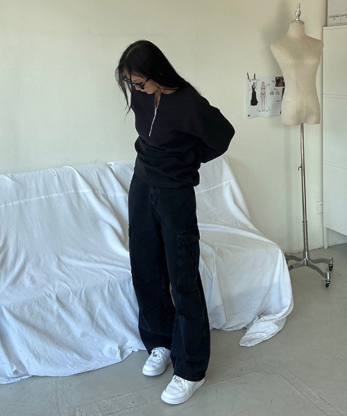 Ressaca(レサーカ)の「オーバーサイズ ハーフジップワッフルロンT カットソー(Tシャツ/カットソー・メンズ・ホワイト/ブラック/グレー・S/M/L/XL)」の11枚目の写真