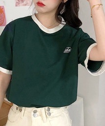 バイカラーTシャツ 韓国半袖 カジュアル