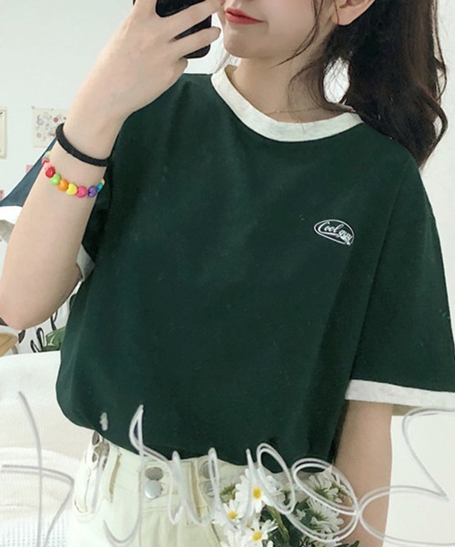 Miniministore(ミニミニストア)の「バイカラーTシャツ 韓国半袖 カジュアル(Tシャツ/カットソー・レディース・ダークグリーン/ワインレッド・XL/L)」の13枚目の写真
