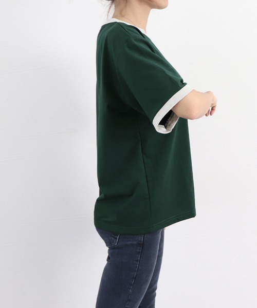 Miniministore(ミニミニストア)の「バイカラーTシャツ 韓国半袖 カジュアル(Tシャツ/カットソー・レディース・ダークグリーン/ワインレッド・XL/L)」の3枚目の写真