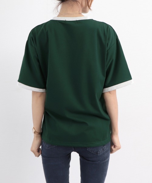 Miniministore(ミニミニストア)の「バイカラーTシャツ 韓国半袖 カジュアル(Tシャツ/カットソー・レディース・ダークグリーン/ワインレッド・XL/L)」の4枚目の写真