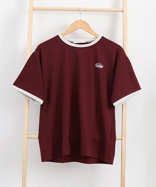 Miniministore(ミニミニストア)の「バイカラーTシャツ 韓国半袖 カジュアル(Tシャツ/カットソー・レディース・ダークグリーン/ワインレッド・XL/L)」の6枚目の写真