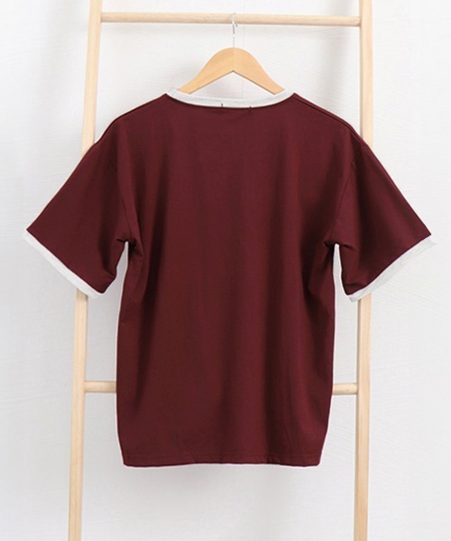 Miniministore(ミニミニストア)の「バイカラーTシャツ 韓国半袖 カジュアル(Tシャツ/カットソー・レディース・ダークグリーン/ワインレッド・XL/L)」の7枚目の写真