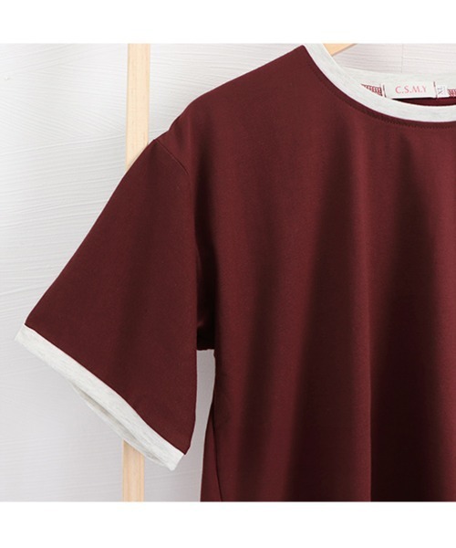 Miniministore(ミニミニストア)の「バイカラーTシャツ 韓国半袖 カジュアル(Tシャツ/カットソー・レディース・ダークグリーン/ワインレッド・XL/L)」の8枚目の写真