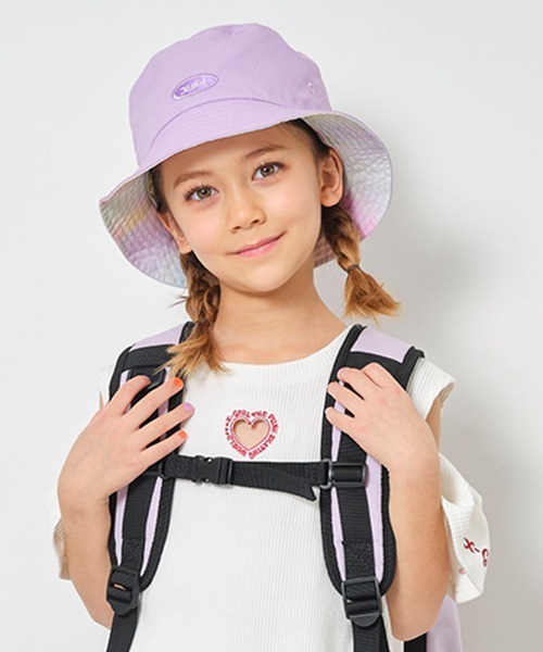 X-girl Stages(エックスガールステージス)の「オーバルロゴ刺繍リバーシブルバケットハット(ハット・キッズ・ブラック/ラベンダー・XS(48-52)/S(52-56))」の4枚目の写真
