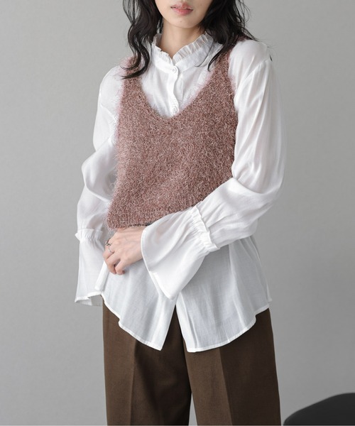 AMELY（エミリー）の「ラメシャギービスチェ（キャミソール・レディース・ピンク/ブラック/ベージュ/シルバー/ブラウン系/グレー・フリー）」の4枚目の写真