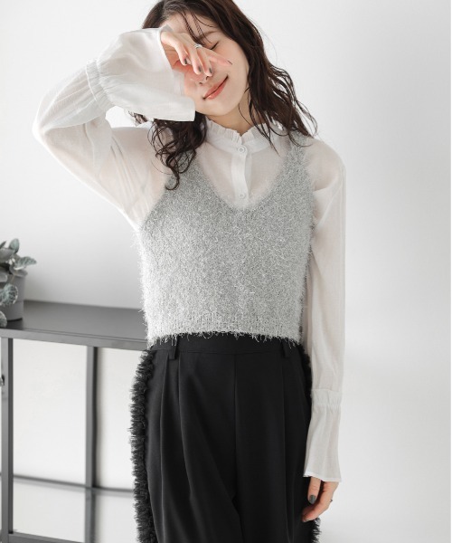 AMELY（エミリー）の「ラメシャギービスチェ（キャミソール・レディース・ピンク/ブラック/ベージュ/シルバー/ブラウン系/グレー・フリー）」の19枚目の写真