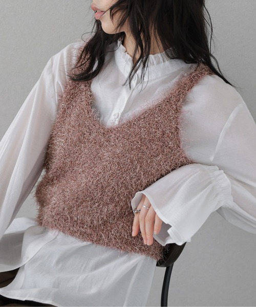 AMELY（エミリー）の「ラメシャギービスチェ（キャミソール・レディース・ピンク/ブラック/ベージュ/シルバー/ブラウン系/グレー・フリー）」の22枚目の写真