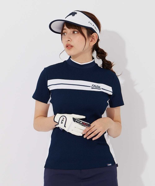 FILA GOLF（フィラゴルフ ）の「【FILA GOLF/フィラゴルフ】レディース半袖モックネックシャツ　ゴルフ（シャツ/ブラウス・レディース・ライム/ネイビー/ホワイト・X-LARGE/LARGE/MEDIUM）」の3枚目の写真