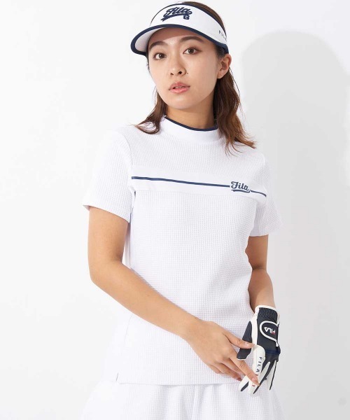 FILA GOLF（フィラゴルフ ）の「【FILA GOLF/フィラゴルフ】レディース半袖モックネックシャツ　ゴルフ（シャツ/ブラウス・レディース・ライム/ネイビー/ホワイト・X-LARGE/LARGE/MEDIUM）」の6枚目の写真