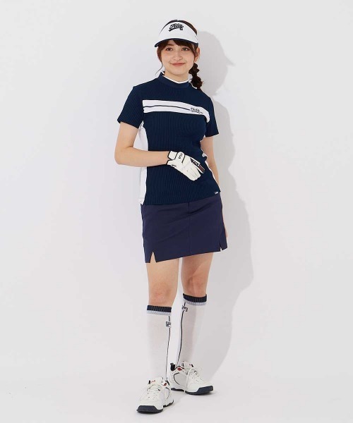 FILA GOLF（フィラゴルフ ）の「【FILA GOLF/フィラゴルフ】レディース半袖モックネックシャツ　ゴルフ（シャツ/ブラウス・レディース・ライム/ネイビー/ホワイト・X-LARGE/LARGE/MEDIUM）」の5枚目の写真