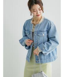 ノーカラーデニムジャケット