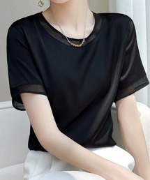 deux amour | 袖シースルーライン配色プルオーバー(Tシャツ/カットソー)