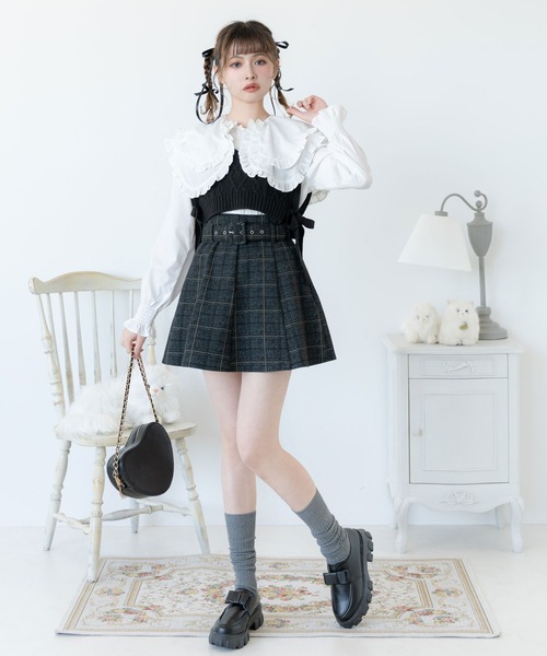 DearMyLoveRose(ディアマイラブローズ)の「ベルトセットチェックフレアスカート(スカート・レディース・ブラック/グレー・SMALL/MEDIUM/LARGE/LL/3L)」の1枚目の写真