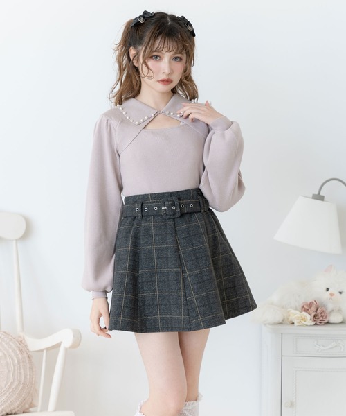 DearMyLoveRose(ディアマイラブローズ)の「ベルトセットチェックフレアスカート(スカート・レディース・ブラック/グレー・SMALL/MEDIUM/LARGE/LL/3L)」の3枚目の写真