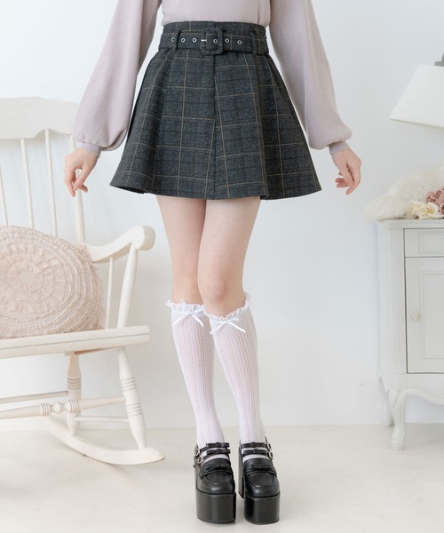 DearMyLoveRose(ディアマイラブローズ)の「ベルトセットチェックフレアスカート(スカート・レディース・ブラック/グレー・SMALL/MEDIUM/LARGE/LL/3L)」の5枚目の写真