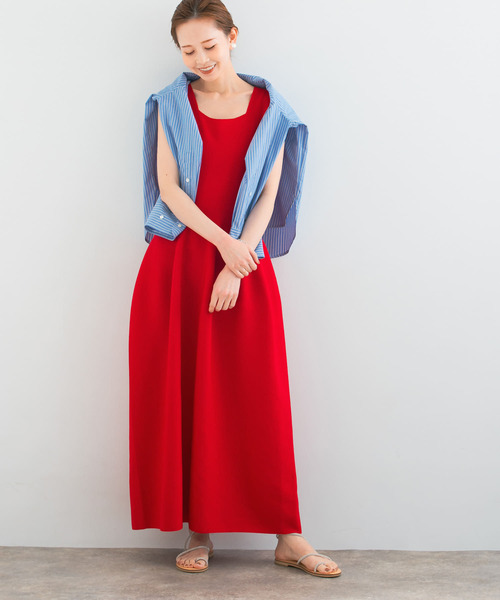 美品　クラネ　スカートレイヤーコクーンワンピース　レッド　size1 美品 クラネ スカートレイヤーコクーンワンピース レッド size1