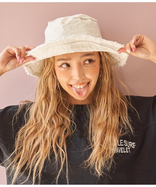 anap mimpi（アナップミンピ）の「リバーシブル キャンバス フリンジ バケットハット（ハット・レディース・ブラック/カーキ/ホワイト・FREE）」の2枚目の写真