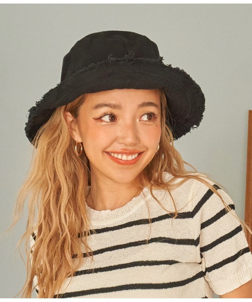 anap mimpi（アナップミンピ）の「リバーシブル キャンバス フリンジ バケットハット（ハット・レディース・ブラック/カーキ/ホワイト・FREE）」の3枚目の写真