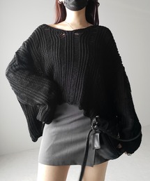 ※※【 3color 】Vネック透かし編みダメージルーズニット
