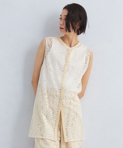 green label relaxing（グリーンレーベルリラクシング）の「レース チュニック ブラウス（シャツ/ブラウス・レディース・ブラック/オフホワイト・FREE）」の3枚目の写真