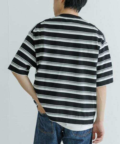 URBAN RESEARCH(アーバンリサーチ)の「16GマルチボーダーニットTシャツ(Tシャツ/カットソー・メンズ・ブラック/ライトグレー・MEDIUM/LARGE)」の2枚目の写真