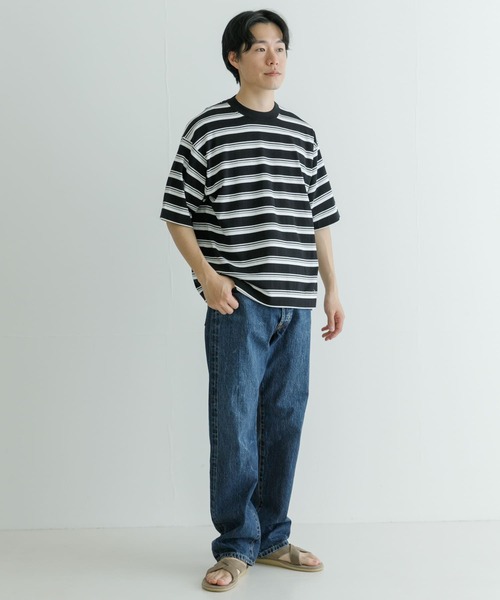 CABaN キャバン 美品 Mサイズ 半袖 マルチボーダー ニット Tシャツ コットンカシミヤ マルチボーダークルーネックプルオーバー