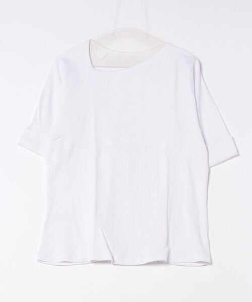 and it_(アンドイット)の「ランダムリブアシメネックTシャツ(Tシャツ/カットソー・レディース・ホワイト/モカ・M-L)」の4枚目の写真