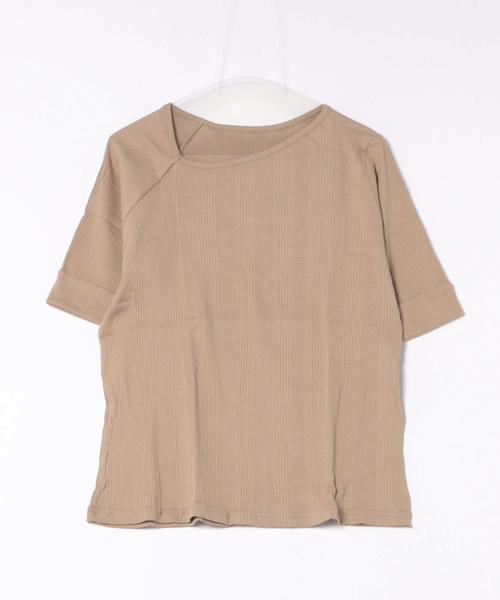 and it_(アンドイット)の「ランダムリブアシメネックTシャツ(Tシャツ/カットソー・レディース・ホワイト/モカ・M-L)」の5枚目の写真
