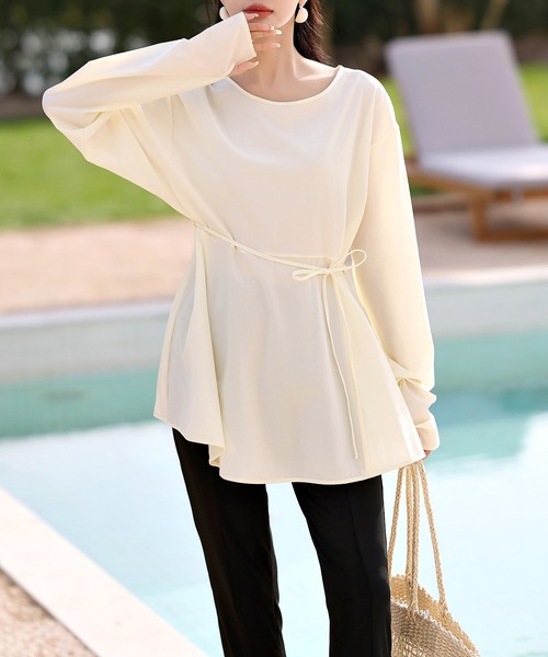 TeddyShop（テディショップ）の「【UVカット率 99%以上】レディース水着 長袖ラッシュガード+スリットロングパンツ 2点セット（ラッシュガード・レディース・ブラック/マスタード/ブルー/ブラウン/クリーム/ベージュ・M/L）」の22枚目の写真