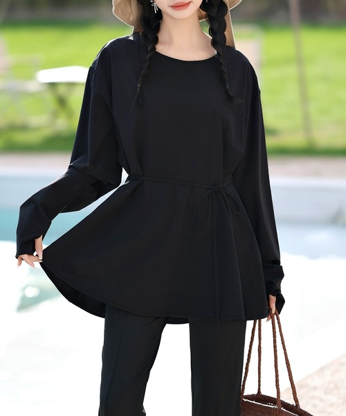 TeddyShop（テディショップ）の「【UVカット率 99%以上】レディース水着 長袖ラッシュガード+スリットロングパンツ 2点セット（ラッシュガード・レディース・ブラック/マスタード/ブルー/ブラウン/クリーム/ベージュ・M/L）」の10枚目の写真