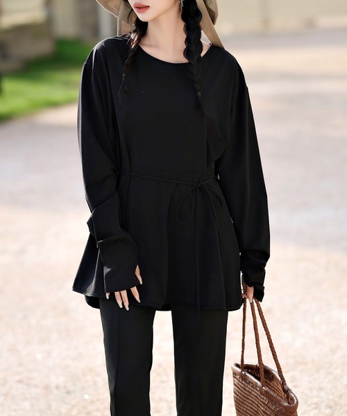 TeddyShop（テディショップ）の「【UVカット率 99%以上】レディース水着 長袖ラッシュガード+スリットロングパンツ 2点セット（ラッシュガード・レディース・ブラック/マスタード/ブルー/ブラウン/クリーム/ベージュ・M/L）」の11枚目の写真