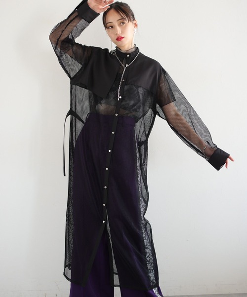 HARE（ハレ）の「メッシュデザインワンピース(HARE)（ワンピース・レディース・ホワイト/ブラック・FREE）」の14枚目の写真