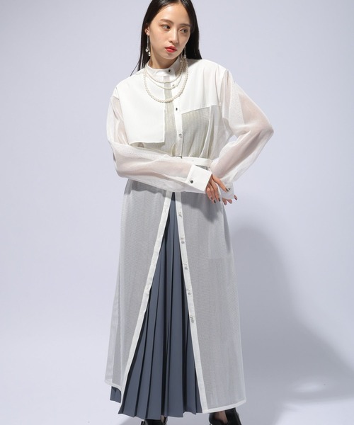 HARE（ハレ）の「メッシュデザインワンピース(HARE)（ワンピース・レディース・ホワイト/ブラック・FREE）」の11枚目の写真