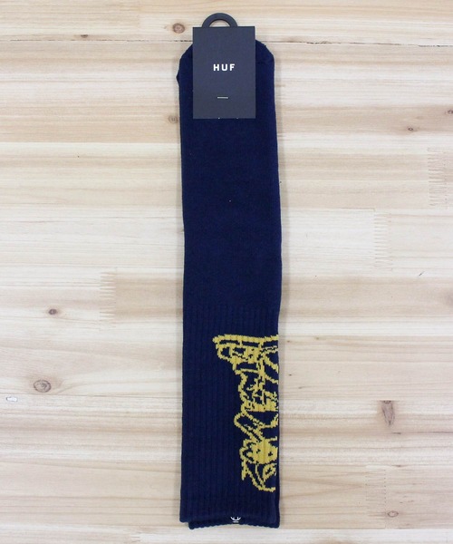 HUF(ハフ)の「レイブ クルー ソックス 靴下 RAVE CREW SOCK(ソックス/靴下・メンズ・ネイビー/ホワイト・OS)」の1枚目の写真