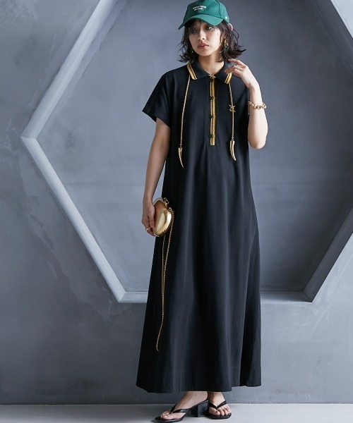 GEVS.(ジェイヴィス)の「<大きいサイズ>ポロシャツワンピース GEVS.(ワンピース・レディース・チャコール/グリーン/ブラック/オフホワイト・L/LL/3L/4L/5L)」の3枚目の写真