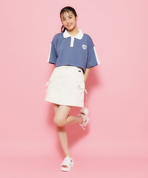 PINK-latte（ピンクラテ）の「◆【130cmあり】リボンディテールカーゴスカート（スカート・キッズ・ブラック/アイボリー/ブルー系9・14/15 /16/13）」の6枚目の写真