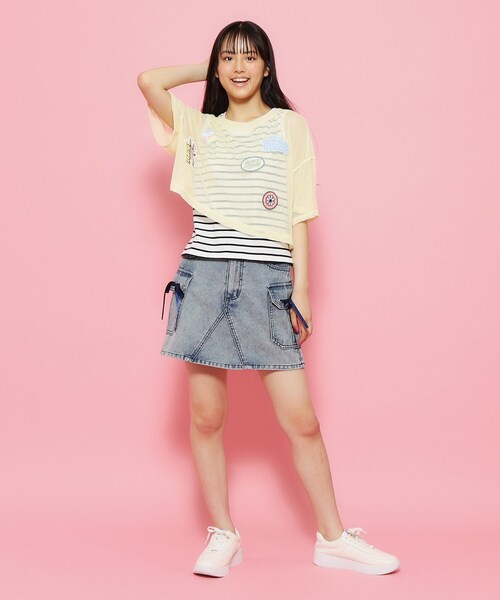 PINK-latte（ピンクラテ）の「◆【130cmあり】リボンディテールカーゴスカート（スカート・キッズ・ブラック/アイボリー/ブルー系9・14/15 /16/13）」の14枚目の写真