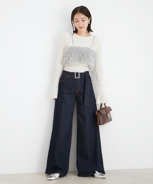 VIS（ビス）の「【前後2WAY】リボンディテールフェイクファービスチェ【洗える】（キャミソール・レディース・ホワイト系その他5/ライトグレー・FREE）」の3枚目の写真