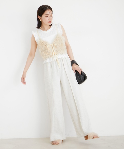 VIS（ビス）の「【前後2WAY】リボンディテールフェイクファービスチェ【洗える】（キャミソール・レディース・ホワイト系その他5/ライトグレー・FREE）」の4枚目の写真