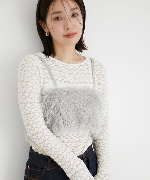 VIS（ビス）の「【前後2WAY】リボンディテールフェイクファービスチェ【洗える】（キャミソール・レディース・ホワイト系その他5/ライトグレー・FREE）」の6枚目の写真